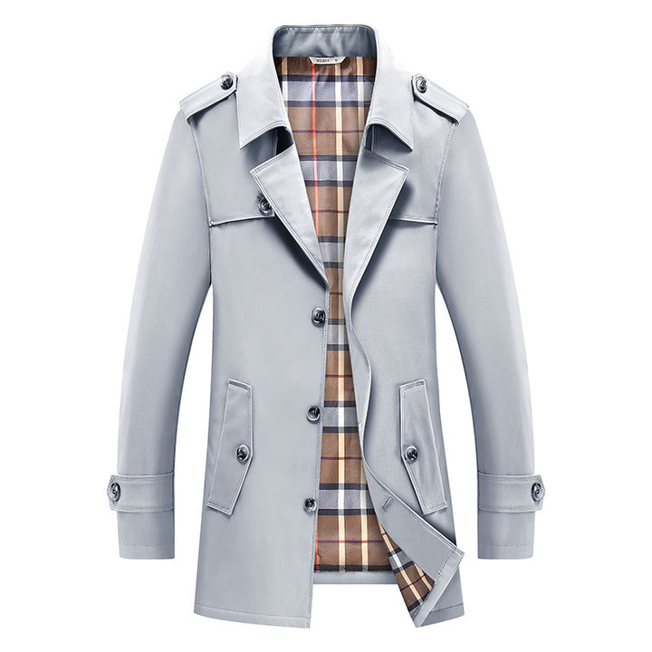 Men's short trench coat with checked lining and shoulder flaps Mune Fashion