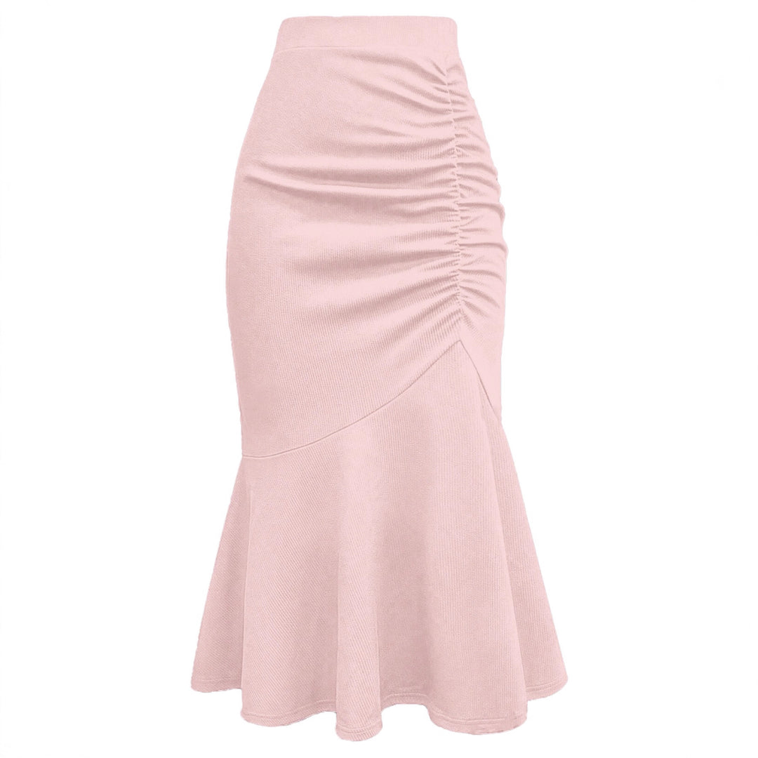 Women's Tailored Midi Skirt with Side Ruching and Flared Ruffle Hem Mune Fashion