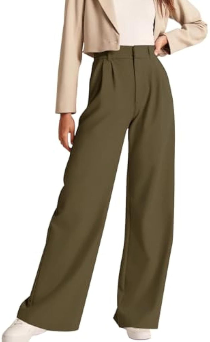 Women's High-waisted Pleated Palazzo Pants with Wide Leg Drune