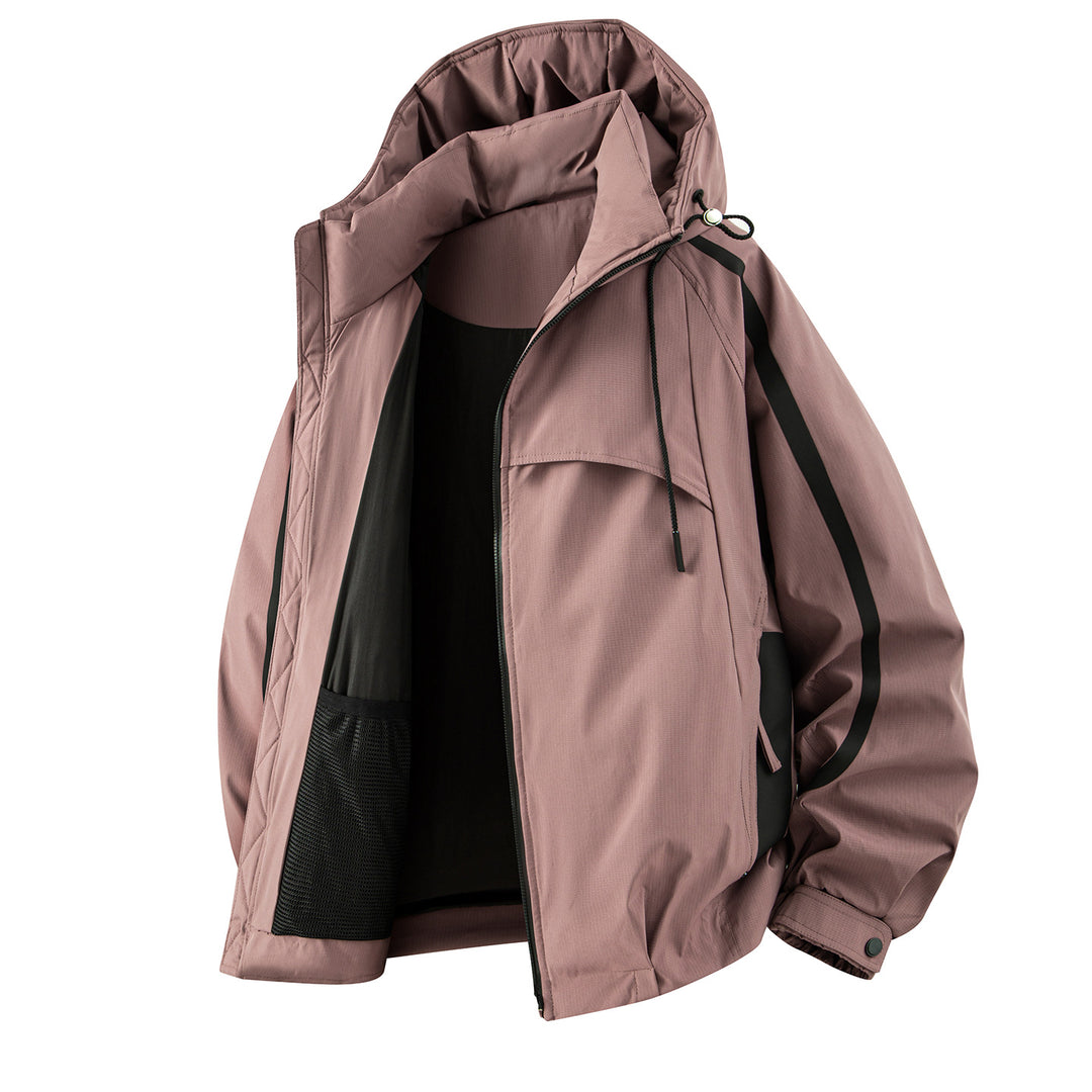 Unisex padded outdoor utility jacket with hood and reflective stripes Drune