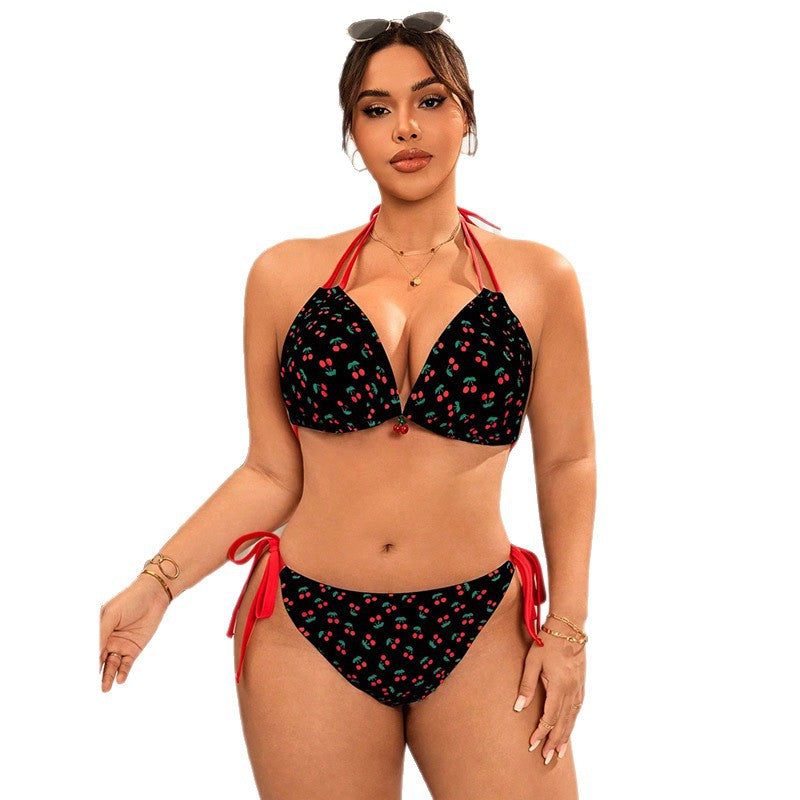 Women's triangle bikini with adjustable ties and cheerful cherry pattern Mune Fashion