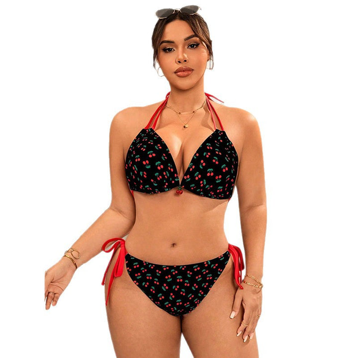 Women's triangle bikini with adjustable ties and cheerful cherry pattern Mune Fashion