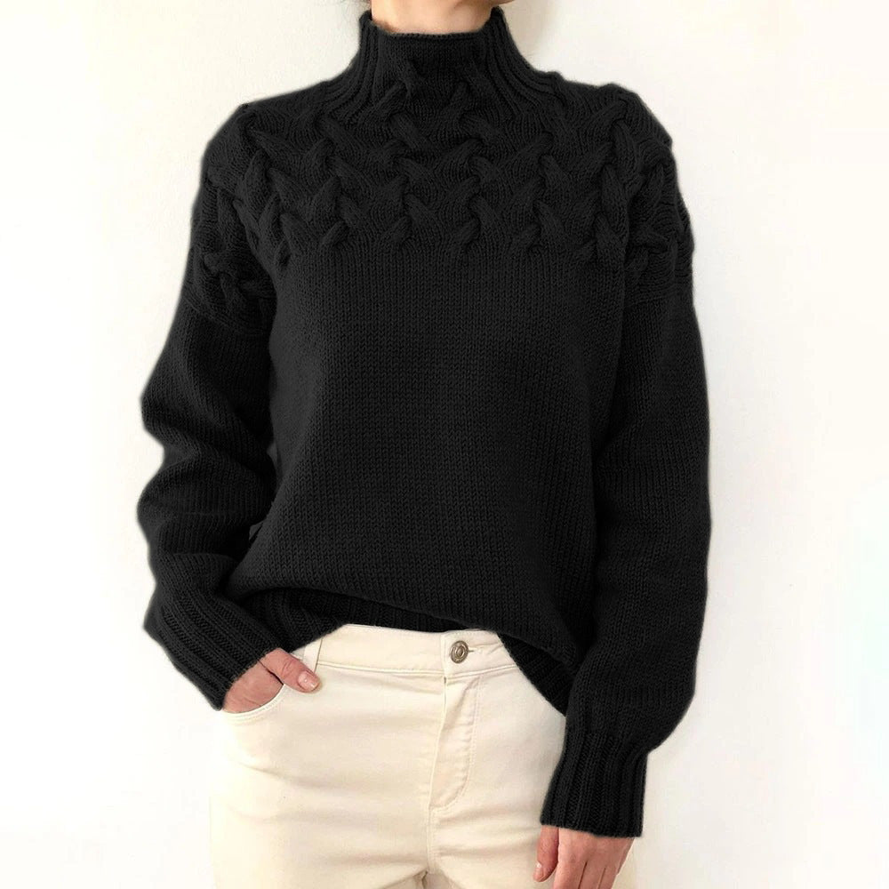Ladies knit sweater with cable structure and high turtleneck Mune Fashion