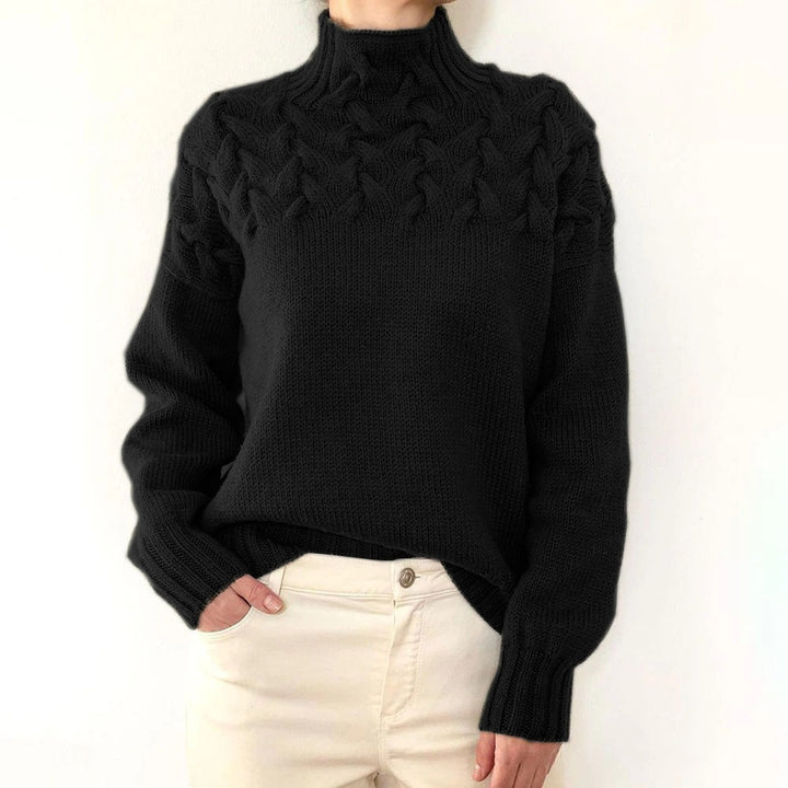 Ladies knit sweater with cable structure and high turtleneck Mune Fashion