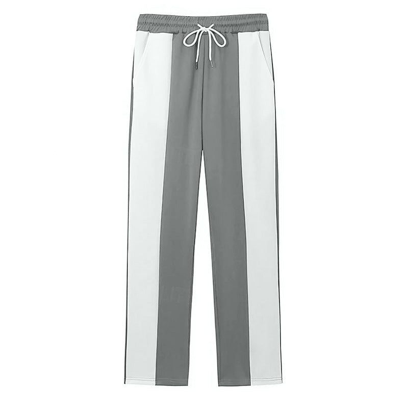 Men's sporty track pants with side contrast stripes, elastic waistband, drawstring, and deer embroidery Mune Fashion
