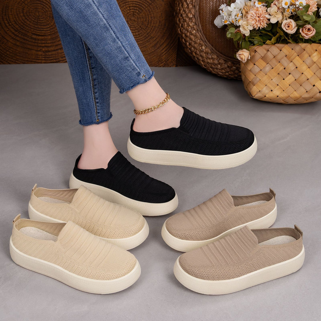 Ladies knitted slip-on platform sneakers with sock-like shaft, elastic entry, and shock-absorbing lightweight sole Mune Fashion