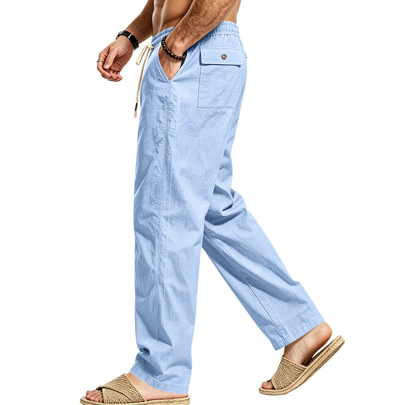 Men's Lightweight Relaxed Pants with Elastic Waistband, Drawstring and Applied Cargo Pocket Mune Fashion