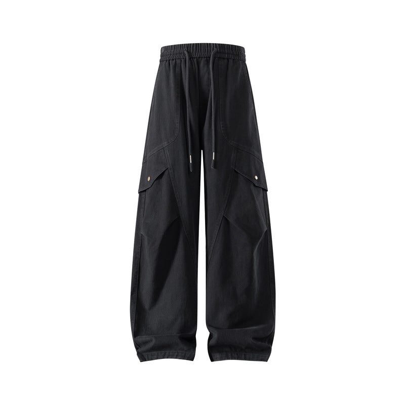 Men's loose Utility Cargo Pants with drawstring waistband and large flap pockets Drune