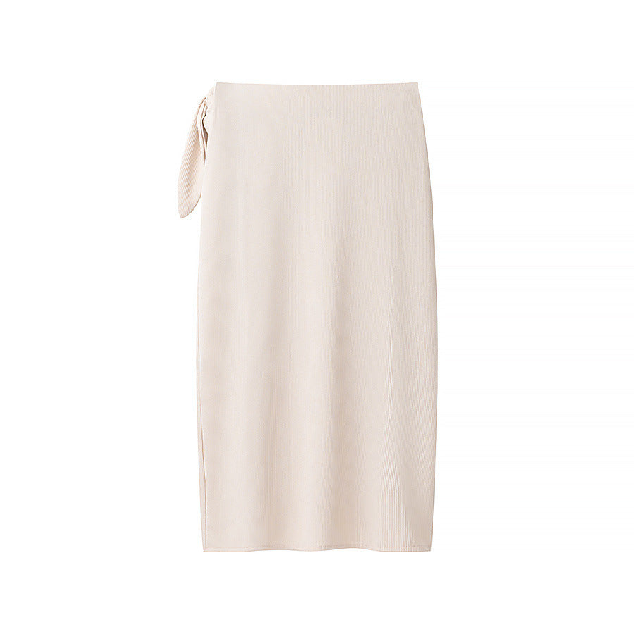 Women's wrap pencil skirt with tulip drapery and tie bow Mune Fashion