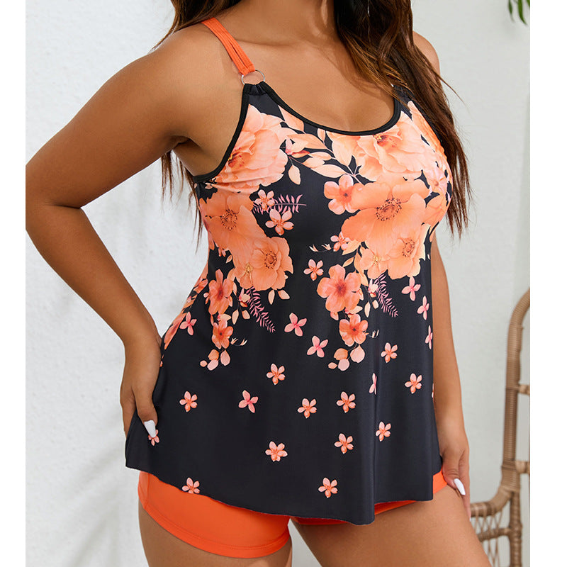 Women's Sporty Tankini Swimsuit with Floral Design and Fashionable Cut Mune Fashion