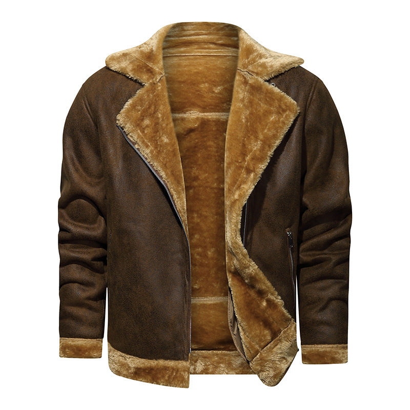 Men's biker jacket made of faux leather with teddy lining Mune Fashion