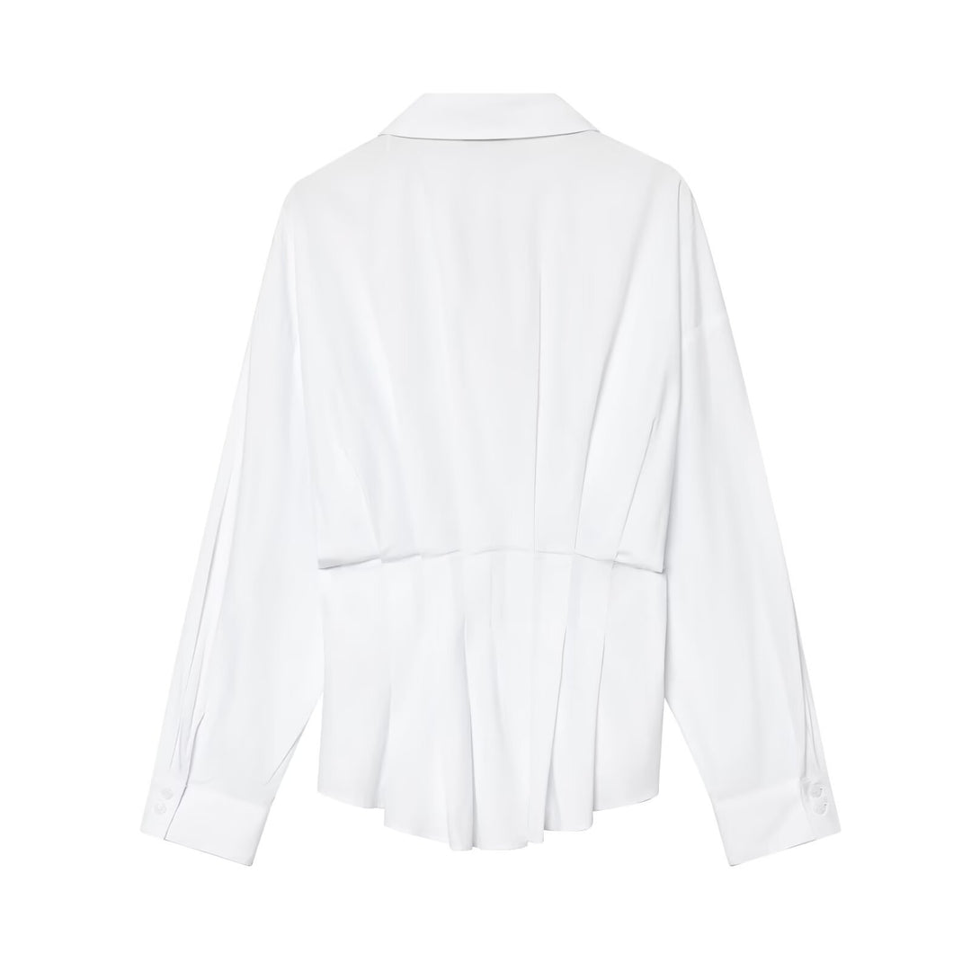 Women's Loose Shirt Blouse with Waist Pleats and Dropped Shoulders Mune Fashion