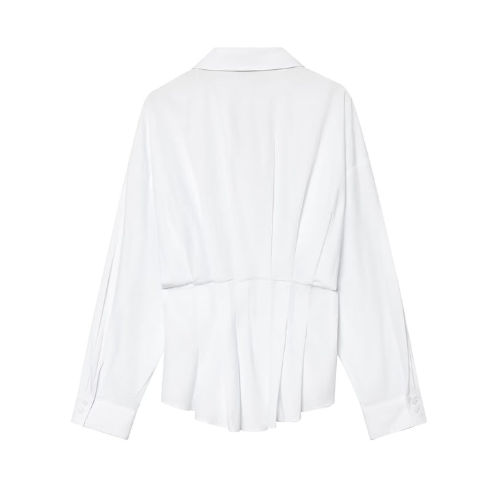 Women's Loose Shirt Blouse with Waist Pleats and Dropped Shoulders Mune Fashion
