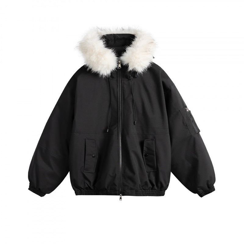 Women's Padded Bomber Jacket with Faux Fur Hood, Boxy Cut and Utility Pockets Mune Fashion