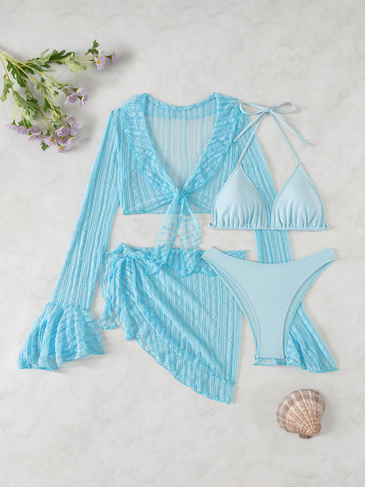 Women's Two-Piece Swimwear Set with Long-Sleeved Top and Playful Wrap Skirt Mune Fashion
