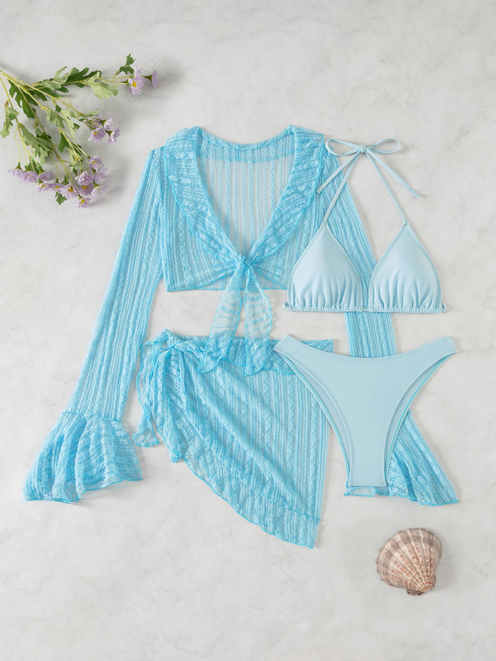Women's Two-Piece Swimwear Set with Long-Sleeved Top and Playful Wrap Skirt Mune Fashion