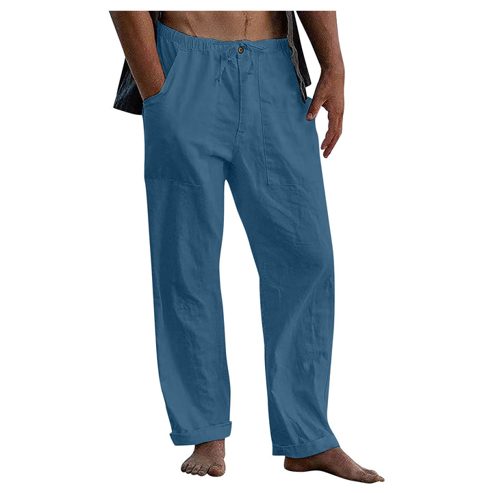 Men's loose linen pants with elastic waistband and patch side pockets Mune Fashion