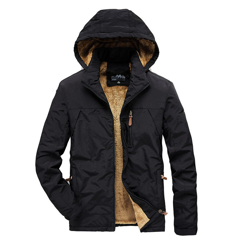 Men's Windproof Hooded Jacket with Full Sherpa Lining and Zipper Pockets Mune Fashion