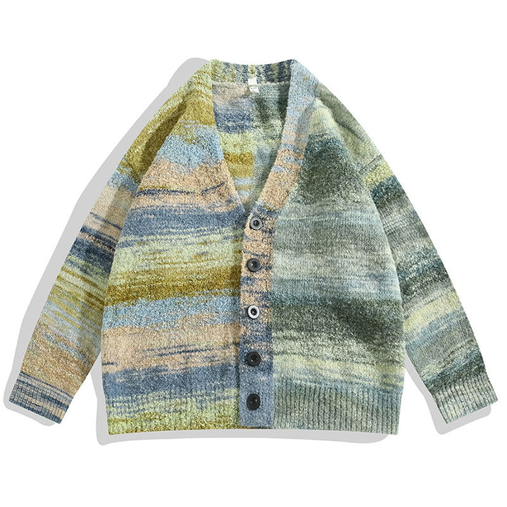 Ladies Fashionable Cardigan with V-Neck and Colorful Pattern Mune Fashion