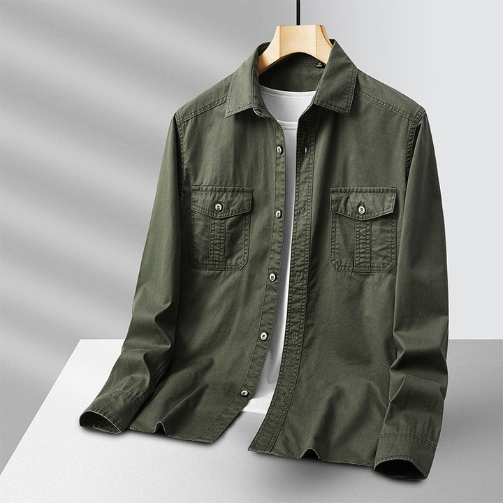 Men's Lightweight Cotton Utility Shirt Jacket with Flap Pockets and Full Button Placket Mune Fashion