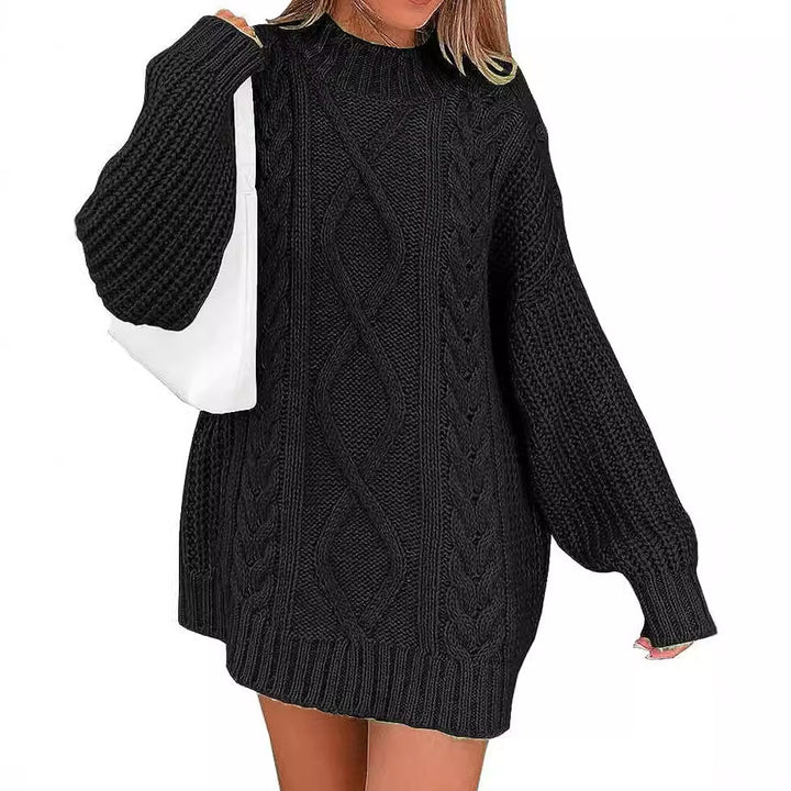 Women’s Oversized Knit Dress with Cable and Ribbed Texture Mune Fashion