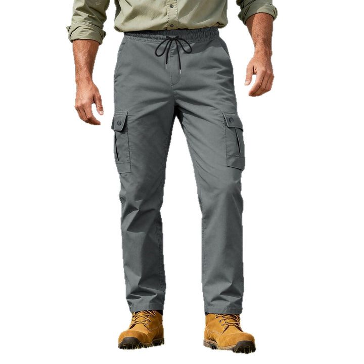 Men's rugged outdoor cargo pants with elastic drawstring waistband and patch flap pockets Mune Fashion