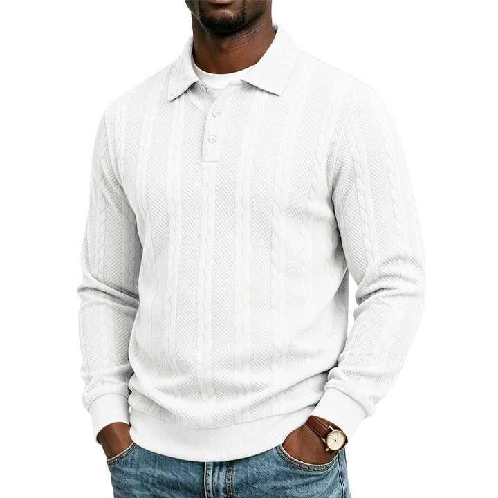 Men's Knitted Polo Collar Sweater with Cable Pattern and Fine Button Placket Mune Fashion