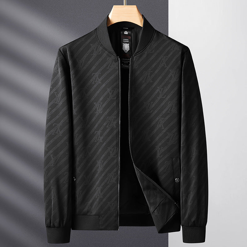 Men's Lightweight Bomber Jacket in Jacquard Monogram with Zipper and Ribbed Cuffs Mune Fashion