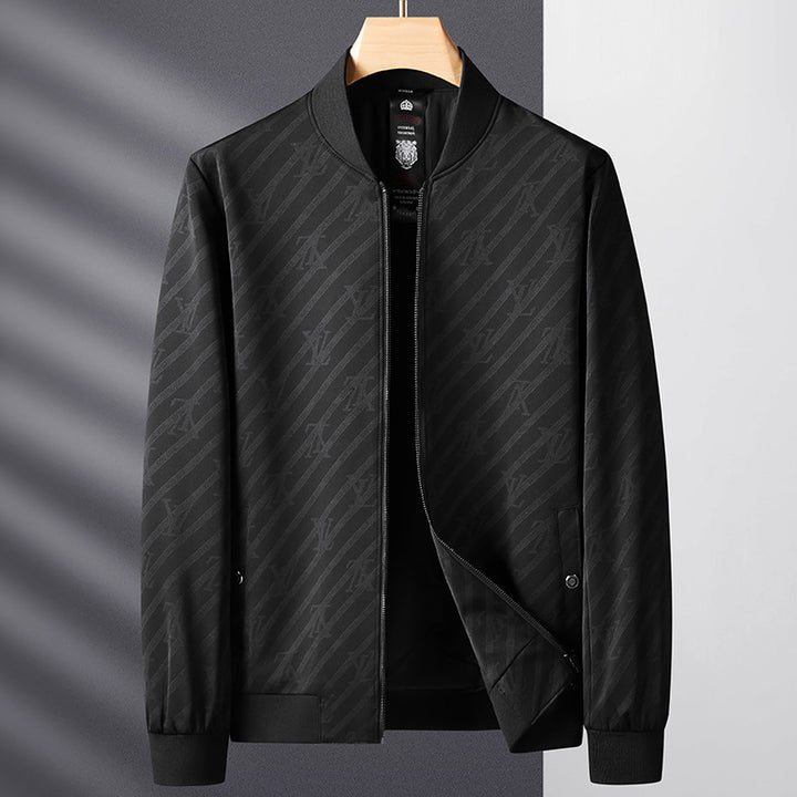 Men's Lightweight Bomber Jacket in Jacquard Monogram with Zipper and Ribbed Cuffs Mune Fashion