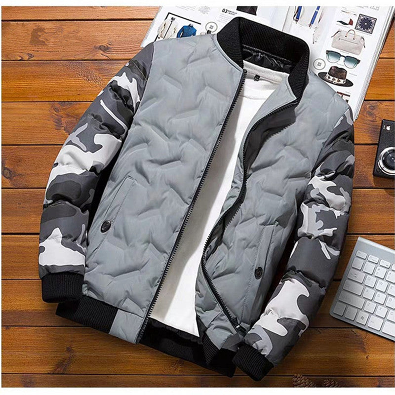 Men's quilted bomber jacket with camouflage sleeves, padded thermal lining and ribbed cuffs Mune Fashion