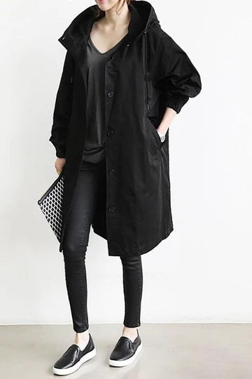 Women's nan lightweight oversized parka coat with hood, drawstring waist and side slit Mune Fashion