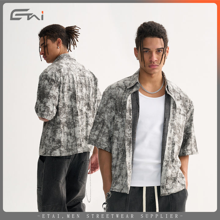 Men's Short Sleeve Loose Shirt with Textured Wash and Chest Pocket Mune Fashion