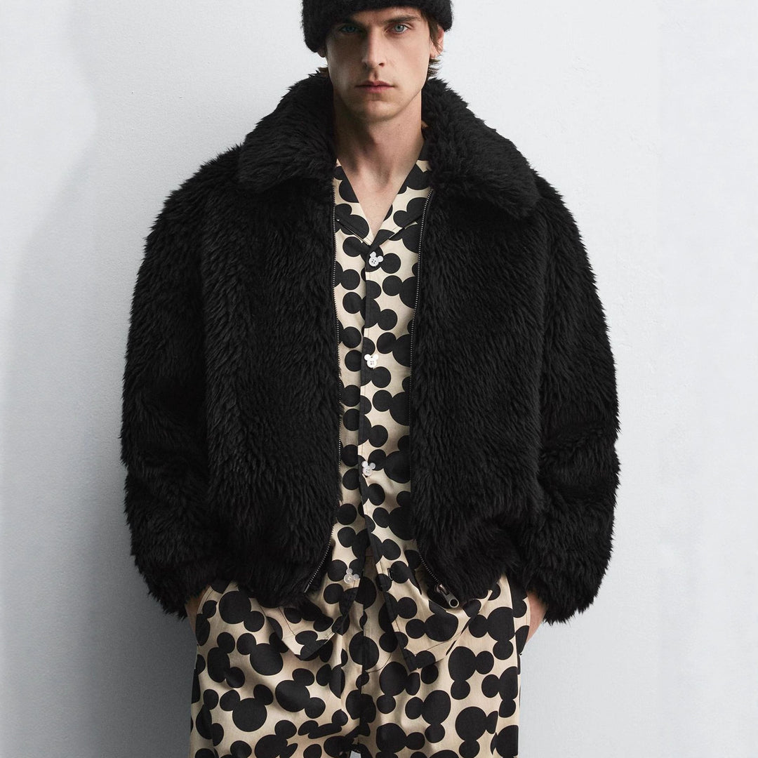 Men's short jacket made of faux fur with zipper and boxy cut Mune Fashion