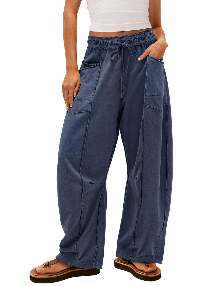 Women wide cargo lounge pants with elastic waistband and contrast seams Mune Fashion