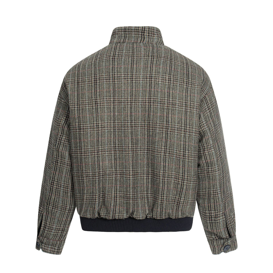 Men's Short Cut Glencheck Blouson with Funnel Neck and Ribbed Cuff Mune Fashion