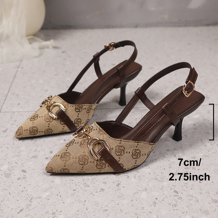 Ladies slingback pumps with pointed toe, decorative metal bit and medium-high stiletto heel Mune Fashion