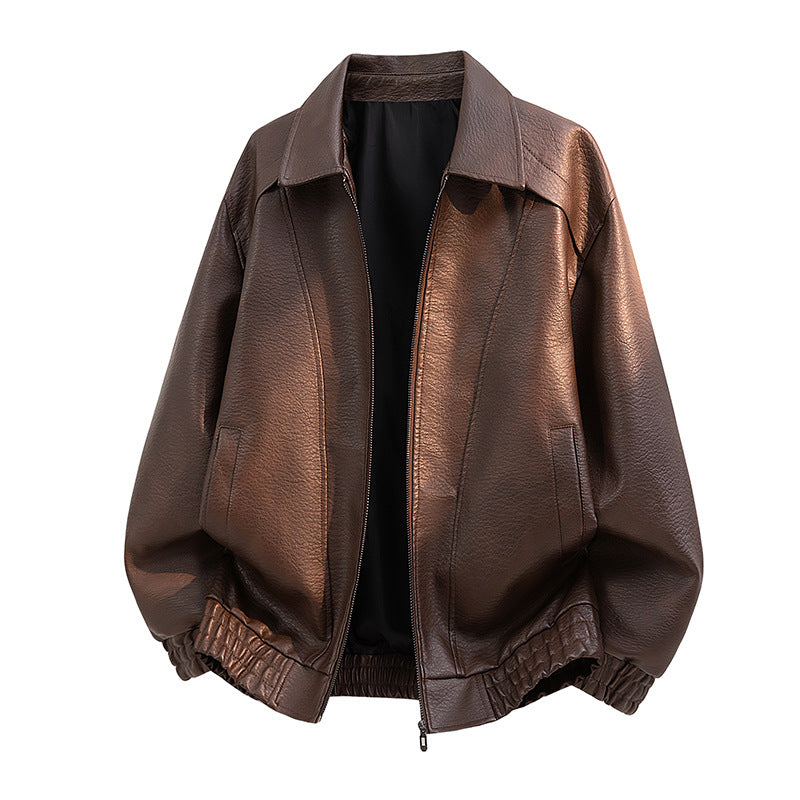 Men's Elegant Faux Leather Jacket with Loose Fit Mune Fashion