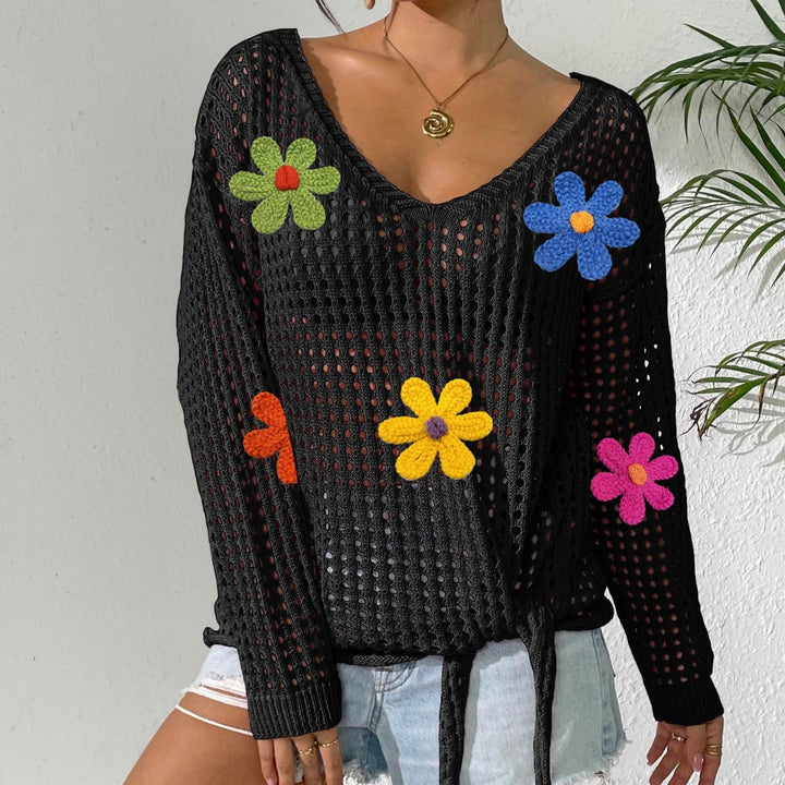 Women's crochet top with flower appliqués Mune Fashion