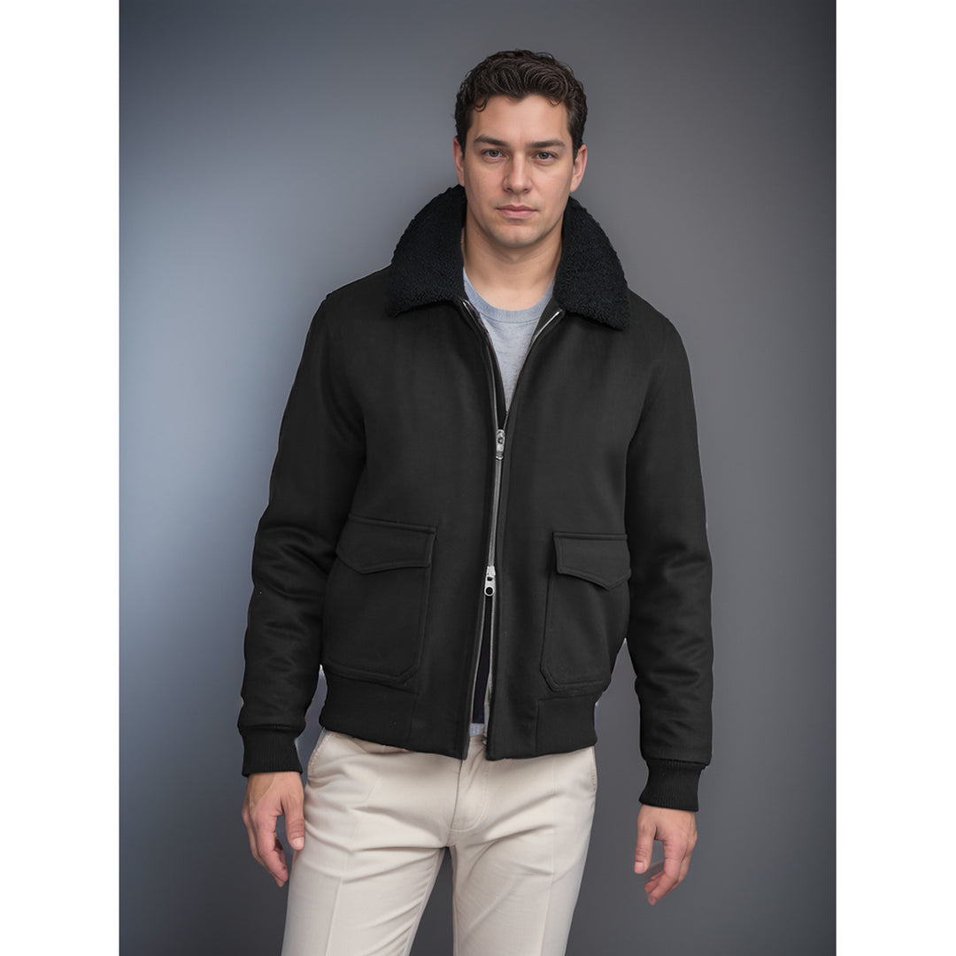 Men's pilot jacket in pilot style with teddy collar, two-way zipper and patch flap pockets Mune Fashion