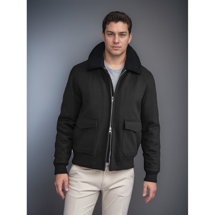 Men's pilot jacket in pilot style with teddy collar, two-way zipper and patch flap pockets Mune Fashion