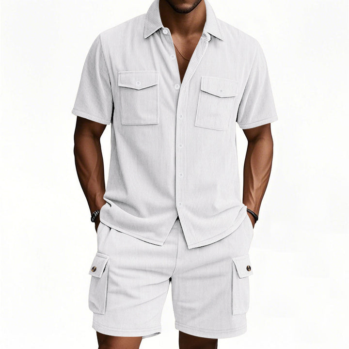 Men's structured short-sleeve shirt and bermuda set with flap pockets and elastic waistband Mune Fashion