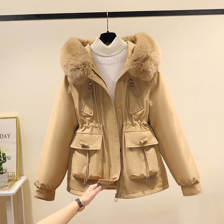 Ladies nano thermo parka with hood, voluminous faux fur collar, drawstring waist and multifunctional pockets Mune Fashion
