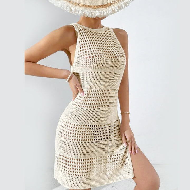 Women's crochet beach dress with deep slit and intricate pattern Mune Fashion