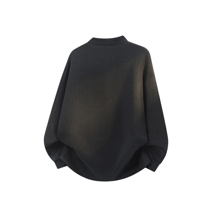 Unisex Loose Fit Waffle Knit Henley Sweater with Stand-Up Collar Mune Fashion
