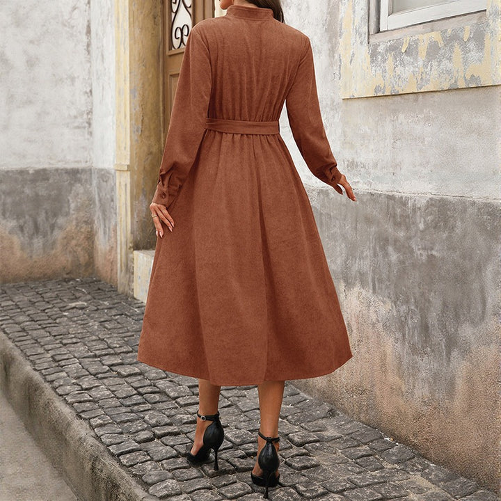 Ladies Midi Dress with Waist Belt and Button Placket Mune Fashion