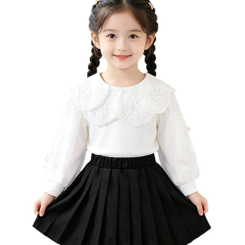 Girls elegant blouse with decorated back opening and tulle sleeves Mune Fashion