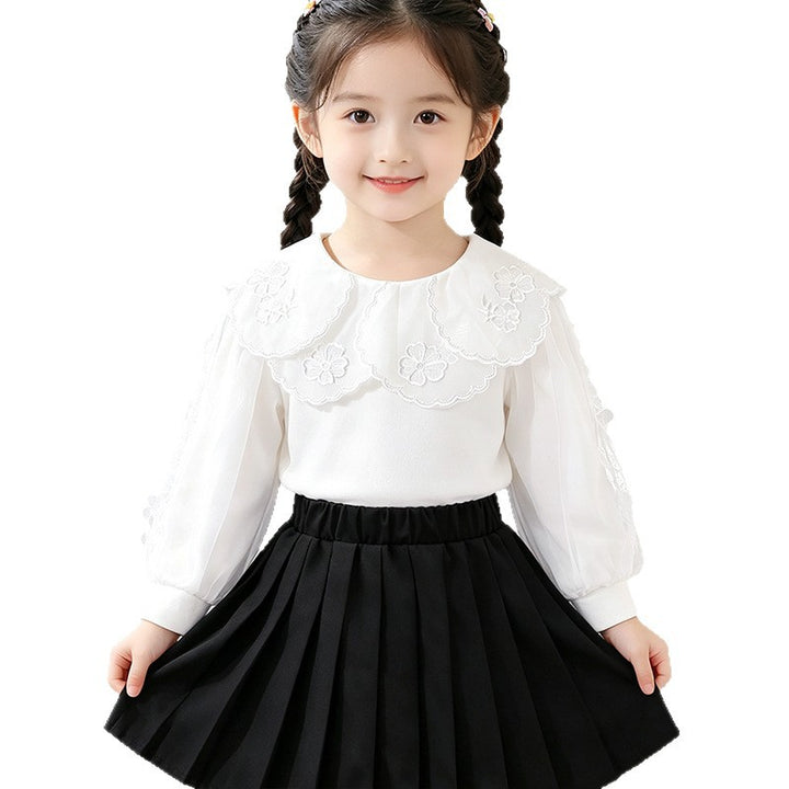 Girls elegant blouse with decorated back opening and tulle sleeves Mune Fashion