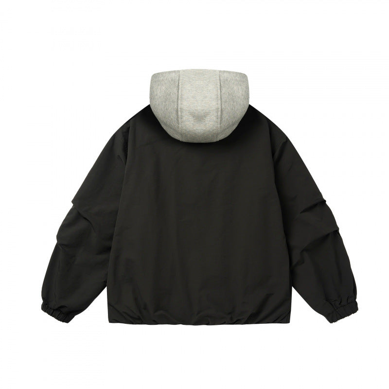 Unisex Oversized Hoodie Jacket in Layering Look with Contrasting Hood, Snap Button Placket, and Elastic Hem Mune Fashion