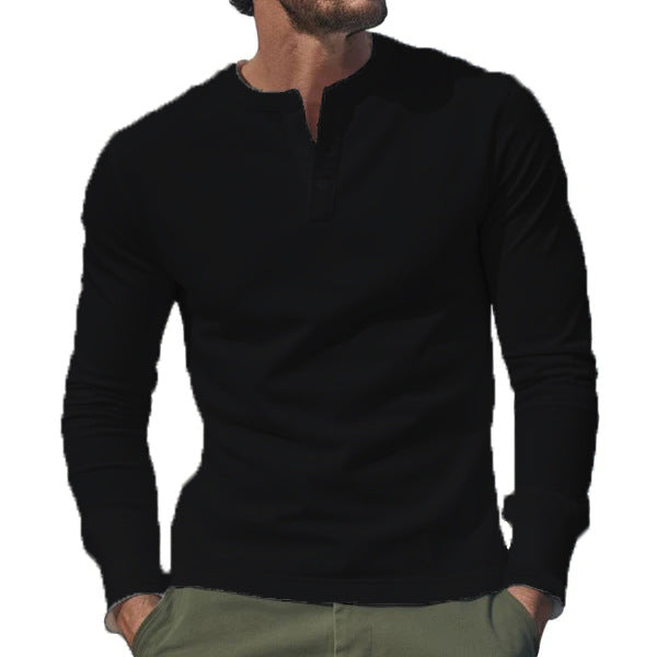 Men's long-sleeve Henley longsleeve with standing collar, 3-button placket, and elastic cotton stretch Mune Fashion