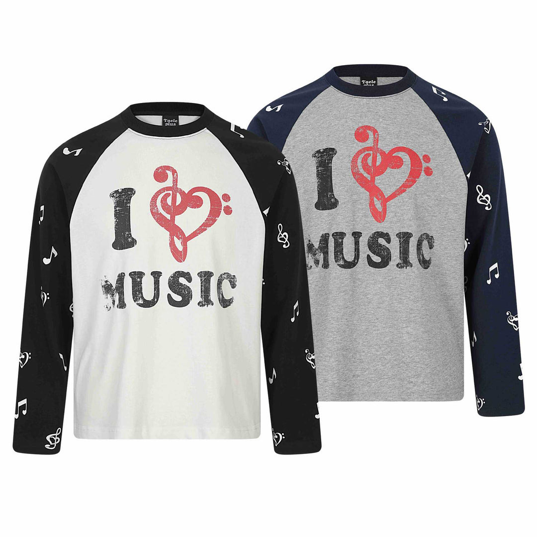 Unisex Long Sleeve Raglan Shirt with Music Print and Note Sleeves Mune Fashion
